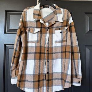 Source Unknown Brown and White Plaid Button Down Shirt